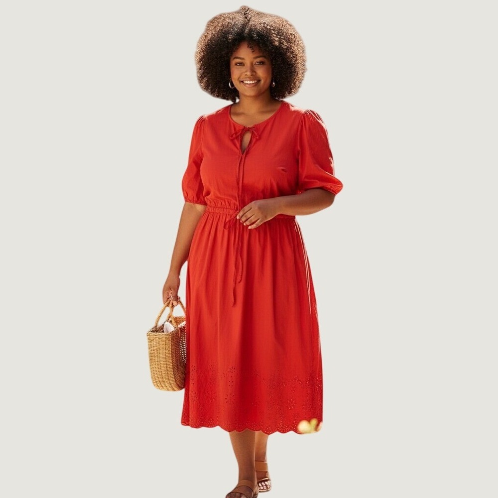 NWT Free Assembly Cotton Reddish Orange Eyelet Hem Midi Dress Size XXL